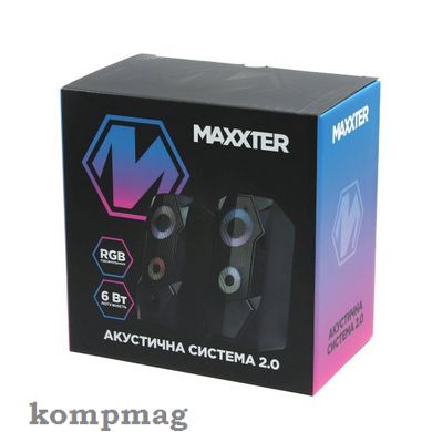 Колонки акустические, пластиковый корпус, 6 Вт , USB питание, RGB подсветка, черный цвет Maxxter CSP-U002RGB