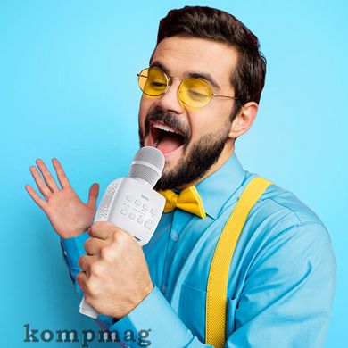 Караоке микрофон беспроводной Hoco “BK5 Cantando” Bluetooth , бело-голубой