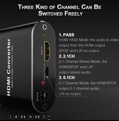 Аудио экстрактор 4K HDMI Audio Extractor 5.1 ARC сплитер Оптический TOSLINK SPDIF + 3,5 мм стерео