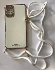 Чехол для мобильного телефона  iPhone i 11ProMax стильный,качественный,надежный на шнурке-ремешке через плечо,цвет белый глянцевый с золотом