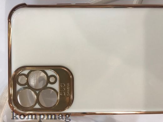 Чехол для мобильного телефона  iPhone i 11ProMax стильный,качественный,надежный на шнурке-ремешке через плечо,цвет белый глянцевый с золотом