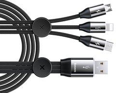 USB кабель Baseus 3-in-1 Car Co-sharing (Lightning/MicroType-C) 3,5A/1m. Black