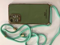 Чехол на шнурке-ремешке для мобильного телефона iPhone i12ProMax стильный,качественный,надежный ,цвет светло-зеленый с золотом