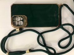 Чехол на шнурке-ремешке для мобильного телефона iPhone i12ProMax стильный,качественный,надежный ,цвет зеленый с золотом