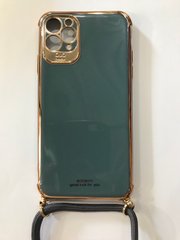 Чехол для мобильного телефона iPhone i11ProMax стильный,качественный,надежный на шнурке через плечо,цвет серый глянцевый с золотом